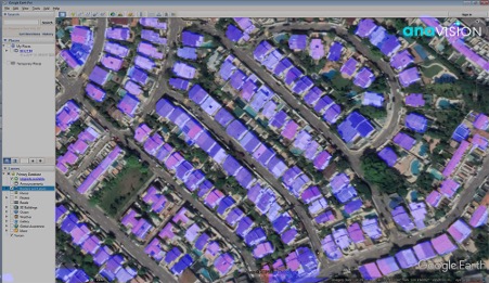 Aerial Image Of Buildings Being Detected And Sized In The Residential Area
